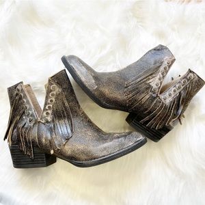 Circle G Leather Studded Fringe Booties - Size 9